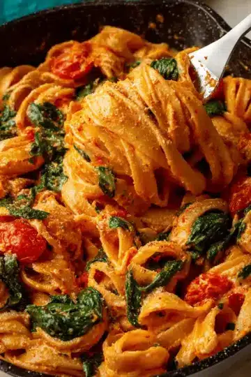 One-Pan Creamy Tomato Spinach Pasta