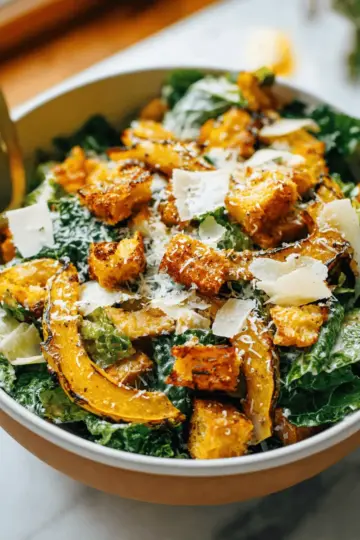 Autumn Caesar Salad with Roasted Delicata Squash Croutons