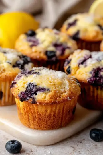 Soft & Moist Lemon Blueberry Muffins with Sour Cream