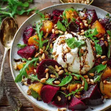 Beet and Burrata Salad with Pine Nuts and Balsamic Dressing