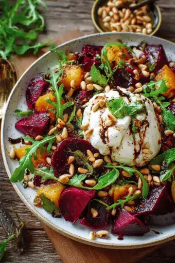 Beet and Burrata Salad with Pine Nuts and Balsamic Dressing