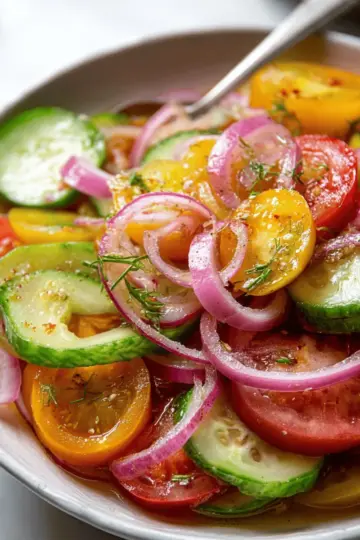 Cucumber and Heirloom Tomato Salad with Red Onions