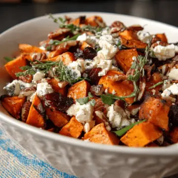 Roasted sweet potato salad with goat cheese and pecans