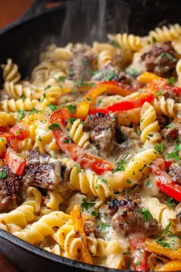 Recipe: Philly Cheesesteak Pasta Skillet