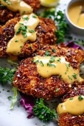 Pretzel Crusted Chicken with Cheddar-Mustard Sauce