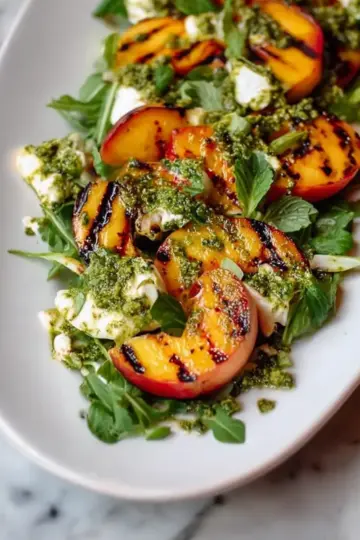 Grilled Peach Salad & Mint Pesto