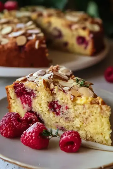 Raspberry-Ricotta Cake with White Chocolate and Almonds