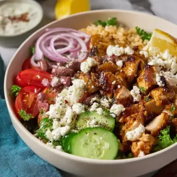 Mediterranean Crispy Rice Chicken Bowl