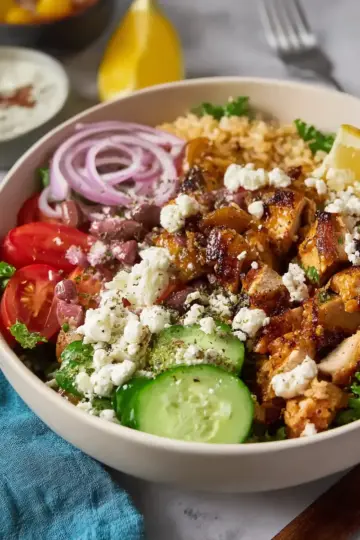 Mediterranean Crispy Rice Chicken Bowl