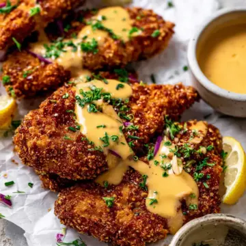 Pretzel Crusted Chicken with Cheddar-Mustard Sauce