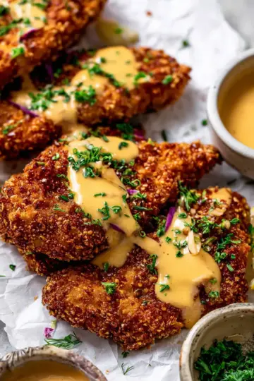 Pretzel Crusted Chicken with Cheddar-Mustard Sauce