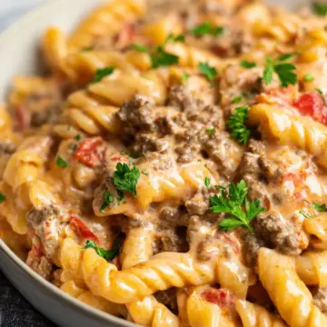 Creamy Rotel Pasta with Ground Beef
