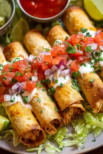 Chicken Taquitos (Baked or Fried) with 3 Sauces
