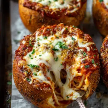 Spaghetti Garlic Bread Bowls