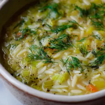 Orzo, Leek and Dill Soup