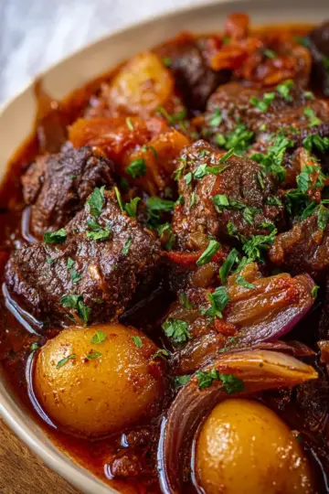 Stifado: Greek Beef Stew with Shallots